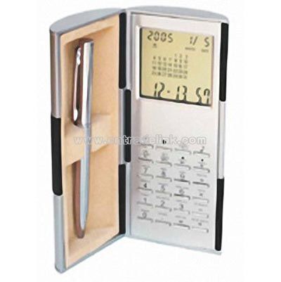 Magic Box World Time Clock Calendar with 8 Digit Calculator with Metal Pen