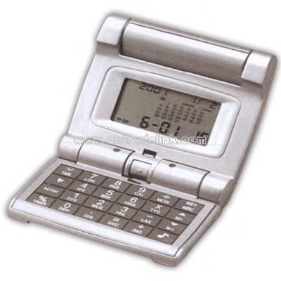 Compact folding travel clock with calculator