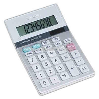 Dual-powered semi-desktop calculator with 8 digit LCD slant display