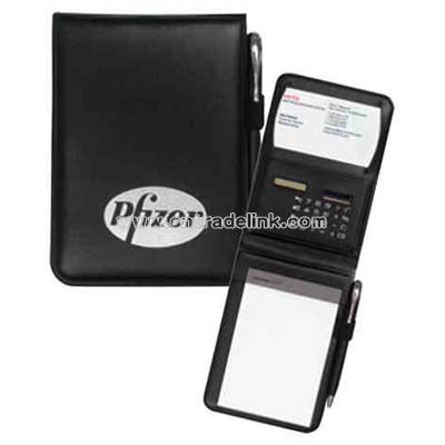 Sponge vinyl pad holder with calculator, business card holder and pen