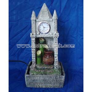 Polyresin House Fountain with Clock