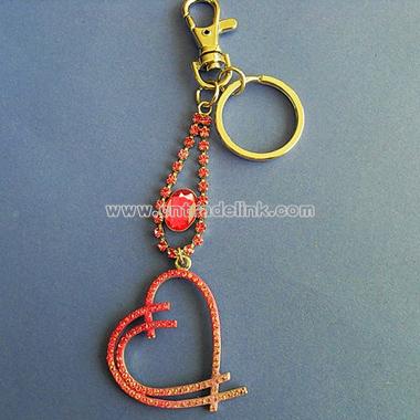 Zinc Alloy Crystal Heart Key Chain