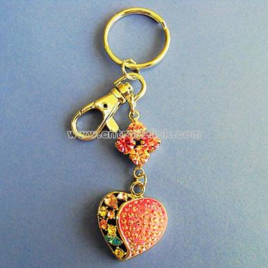 Zinc Alloy Crystal Heart Key Chain