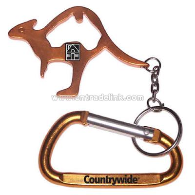 Kangaroo shape aluminum bottle opener with key chain and carabineer