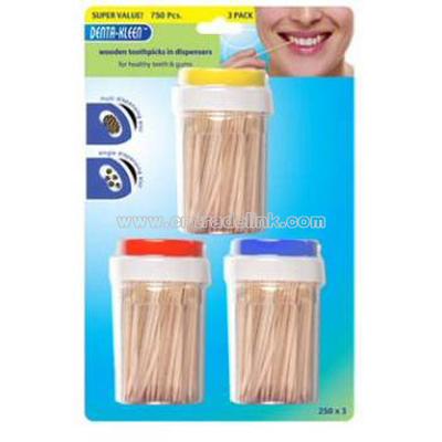 Wholesale 3 Pack Wooden Toothpicks in Dispenser