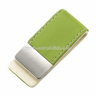 Green PU Leatherette Money Clip