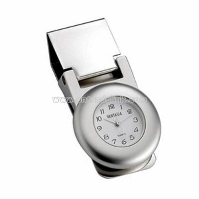 Round Polished Money Clip with Clock