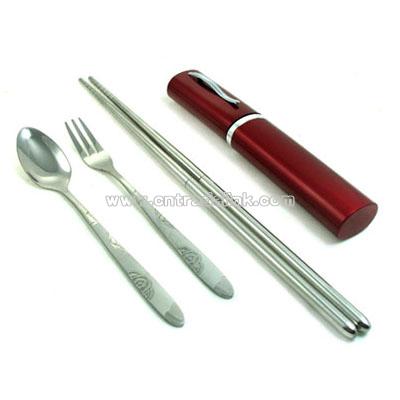 Portable Cutlery Set(Folding Chopsticks + spoon + fork)