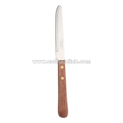 Hollow ground round end wood handle steak knife