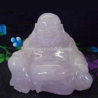 Rose Quartz Laughing Buddha Figurine