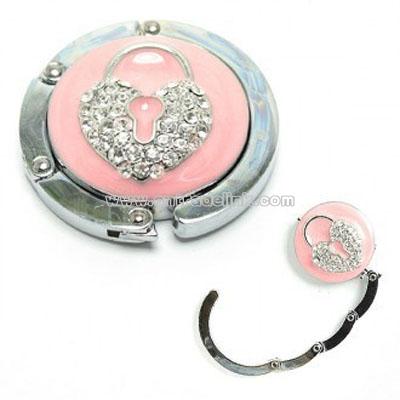 NEW PINK AUSTRIAN CRYSTAL HEART PURSE BAG HANGER