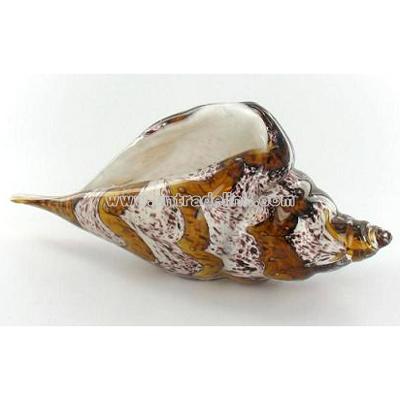 Hand Blown Tan White Glass Shell Art Statue Sculpture