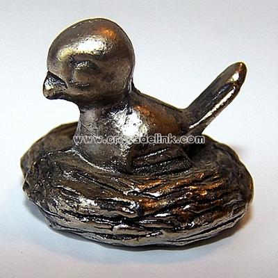 Mini Pewter Bird on nest