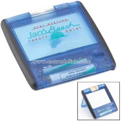 Translucent blue makeup mirror with light / flashlight