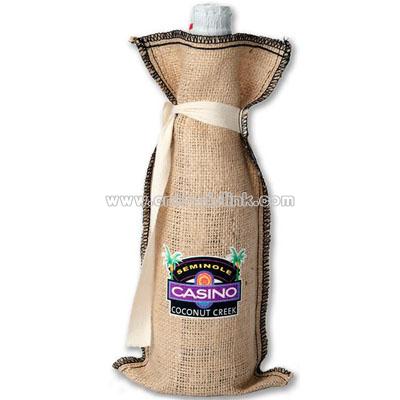 Tiki Burlap Wine Bag with Tie