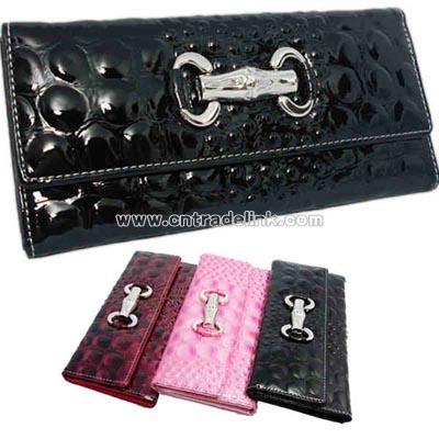 Crocodile faux leather 3 fold design clutch wallet.