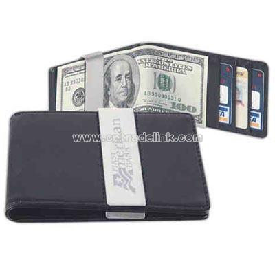 Black leatherette pocket wallet with brushed brass money clip