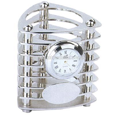 Metal Pen Holder With Clock