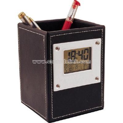 Leather Case Pen Holder Clock