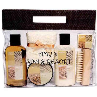 Six piece spa bath kit includes shower gel