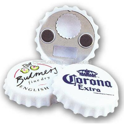 Bottle cap shape bottle opener with magnetic back