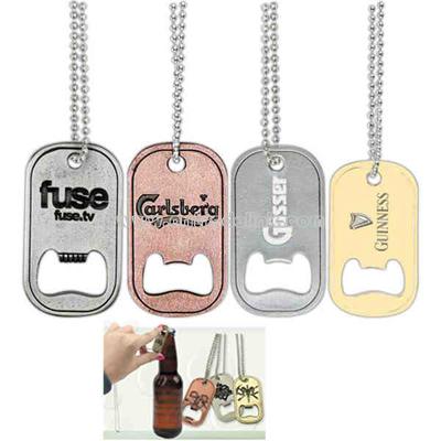 Dog tag with 24" silver ball chain and bottle opener