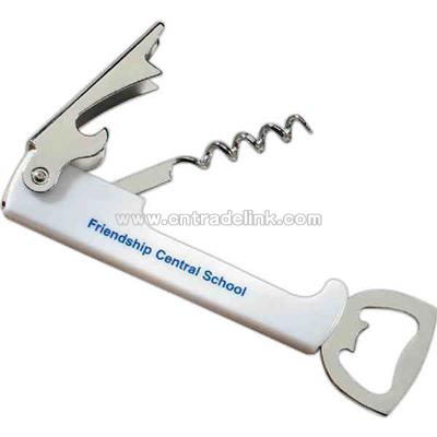 Corkscrew / bottle opener with white handle