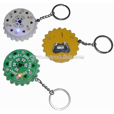 Dice Bottle Caps Shape LED Light Bottle Opener Keychain