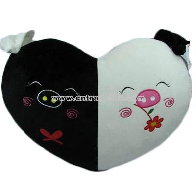 Plush black and white pig shaped pillow