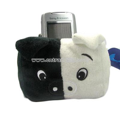 Plush Black and White Pig Mobile Holder