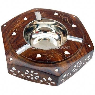 Beautiful Floral Inlay-Wooden Ashtray