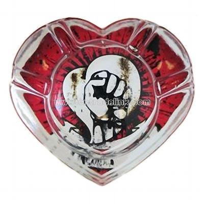 4" Glass Heart Ashtray Heavy Duty Raised Fist Design