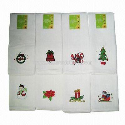 Waffle Tea Towel with Embroidery