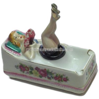 Vintage Porcelain Nodder Lady Ashtray