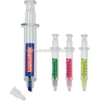 MEDICAL SYRINGE HIGHLIGHTER PEN in Clear Transparent Barrel